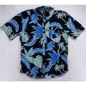 VANS XL Tailored Fit Tropical Hawaiian Shirt Blue Floral Black Short Sleeve